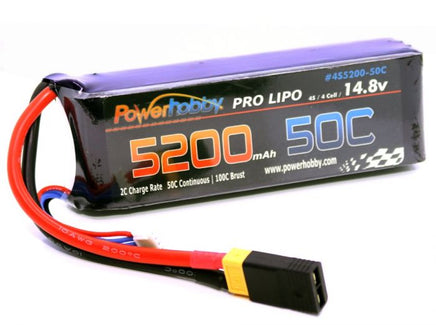 Power Hobby - 5200mAh 14.8V 4S 50C LiPo Battery with Hardwired XT60 Connector w/HC Adapter - Hobby Recreation Products