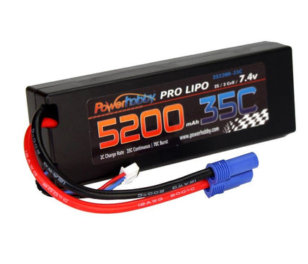 Power Hobby - 5200mAh 7.4V 2S 35C LiPo Battery with Hardwired EC5 Connector - Hobby Recreation Products