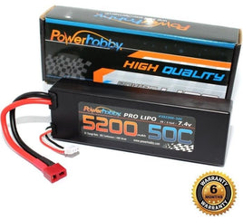 Power Hobby - 5200mAh 7.4V 2S 50C LiPo Battery with Hardwired T-Plug Connector - Hobby Recreation Products