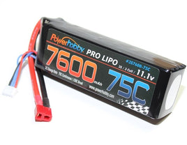 Power Hobby - 7600mAh 11.1V 3S 75C LiPo Battery with Hardwired T-Plug Connector - Hobby Recreation Products