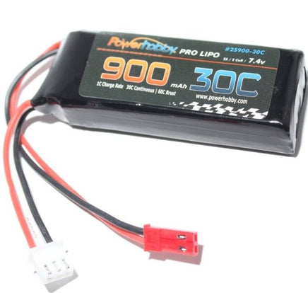 Power Hobby - 900mAh 7.4v 2S 30C Lipo Battery with Hardwired JST Connector - Hobby Recreation Products