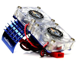 Power Hobby - Aluminum Motor Heatsink & Twin Cooling Fan, for Slash 4WD, Blue - Hobby Recreation Products
