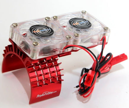 Power Hobby - Aluminum Motor Heatsink & Twin Cooling Fan, for Slash 4WD, Red - Hobby Recreation Products