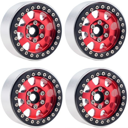 Power Hobby - B1 Aluminum 1.9 Beadlock Wheels 9mm Hubs, Red, for 1/10 Rock Crawler, 4pcs - Hobby Recreation Products