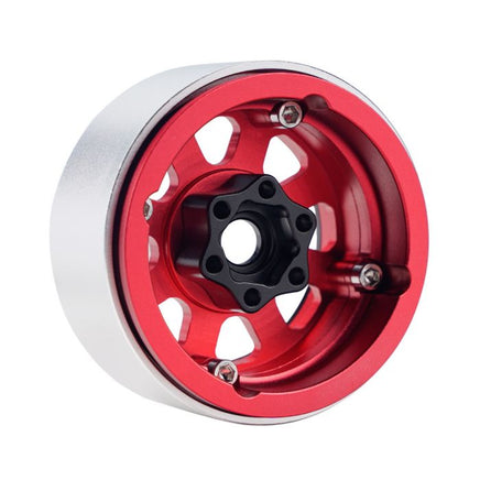 Power Hobby - B1 Aluminum 1.9 Beadlock Wheels 9mm Hubs, Red, for 1/10 Rock Crawler, 4pcs - Hobby Recreation Products