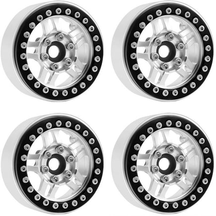 Power Hobby - B4 Aluminum 1.9 Beadlock Wheels 9mm Hubs, Silver, for 1/10 Rock Crawler, 4pcs - Hobby Recreation Products
