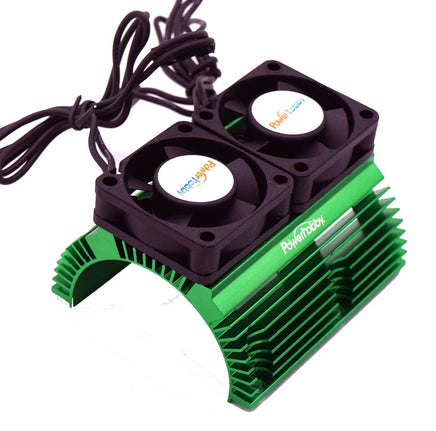 Power Hobby - Heat Sink w Twin Turbo High Speed Cooling Fans for 1/8 Motors-Green - Hobby Recreation Products