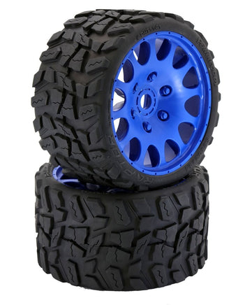 Power Hobby - Raptor Belted Monster Truck Tires / Wheels w 17mm Hex (2) Sport-Blue - Hobby Recreation Products