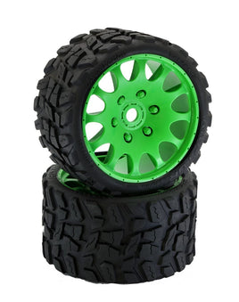 Power Hobby - Raptor Belted Monster Truck Tires / Wheels w 17mm Hex (2) Sport-Green - Hobby Recreation Products