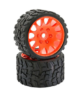 Power Hobby - Raptor Belted Monster Truck Tires / Wheels w 17mm Hex (2) Sport-Orange - Hobby Recreation Products