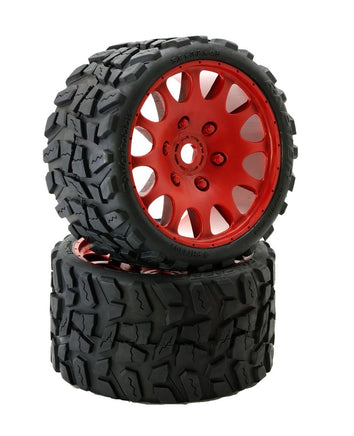 Power Hobby - Raptor Belted Monster Truck Tires / Wheels w 17mm Hex (2) Sport-Red - Hobby Recreation Products