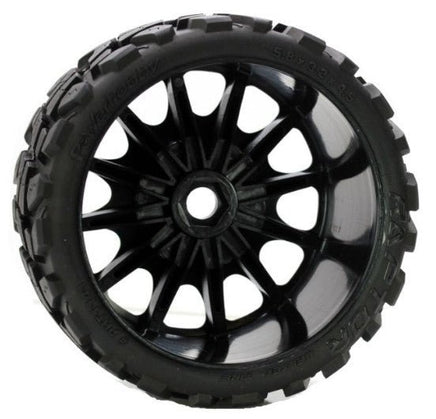 Power Hobby - Raptor Belted Monster Truck Wheels/Tires (pr.), Pre-mounted, Race Soft Compound 17mm Hex - Hobby Recreation Products