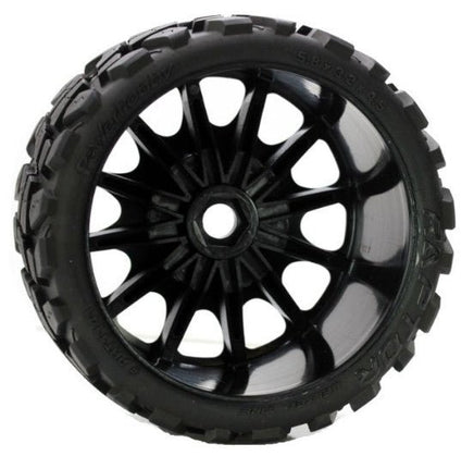 Power Hobby - Raptor Belted Monster Truck Wheels/Tires (pr.), Pre-mounted, Sport Medium Compound 17mm Hex - Hobby Recreation Products