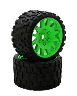 Power Hobby - Scorpion Belted Monster Truck Tires / Wheels w 17mm Hex (2) Sport-Green - Hobby Recreation Products