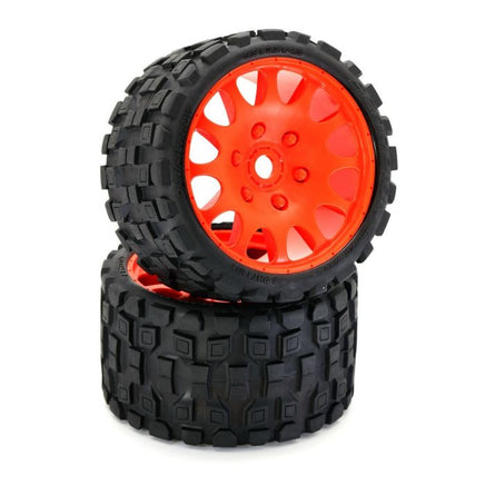 Power Hobby - Scorpion Belted Monster Truck Tires / Wheels w 17mm Hex (2) Sport-Orange - Hobby Recreation Products