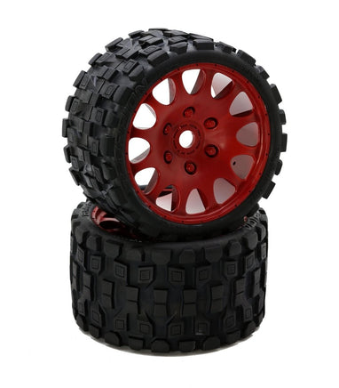Power Hobby - Scorpion Belted Monster Truck Tires / Wheels w 17mm Hex (2) Sport-Red - Hobby Recreation Products