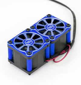 Power Hobby - Twister Twin / Dual 40mm 1/8 1/5 Motor Aluminum Cooling Fan - Blue - Hobby Recreation Products