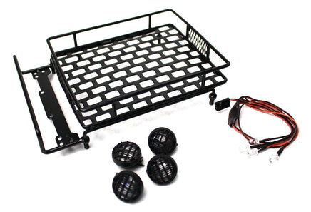 Racers Edge - 1/10 Scaler Metal Grid Roof Rack, Round Lights - Black - Hobby Recreation Products