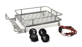 Racers Edge - 1/10 Scaler Metal Grid Roof Rack, Round Lights - Silver - Hobby Recreation Products