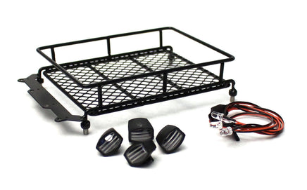 Racers Edge - 1/10 Scaler Metal Mesh Roof Rack, Oval Lights - Black - Hobby Recreation Products