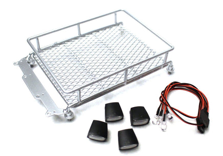 Racers Edge - 1/10 Scaler Metal Mesh Roof Rack, Oval Lights - Silver - Hobby Recreation Products