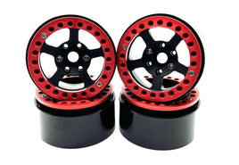 Racers Edge - 1.9" Aluminum Beadlock Rims (4pcs) 5 Star, Black with Red Rings - Hobby Recreation Products