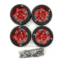 Racers Edge - 1.9" Aluminum Beadlock Rims (4pcs) 5 Star, Red with Black Rings - Hobby Recreation Products