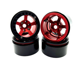 Racers Edge - 1.9" Aluminum Beadlock Rims (4pcs) 5 Star, Red with Black Rings - Hobby Recreation Products