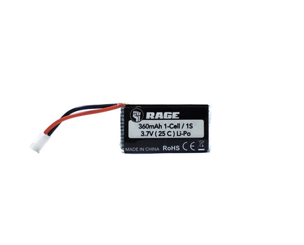 Rage R/C - 3.7V 1S 360mAh Lipo 25C LiPo Battery; Tempest 600, Super Cub MX - Hobby Recreation Products