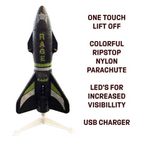 Rage R/C - Spinner Missile XL Electric Free-Flight Rocket with Parachute and LEDs, Black - Hobby Recreation Products