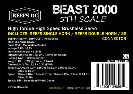 Reef's RC - Beast 2000 1/5th Scale High Torque, High Speed Brushless Servo w/ Aluminum Horns - Hobby Recreation Products