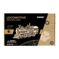 Robotime - Mechanical Wood Models; Steam Locomotive - with wind-up spring - Hobby Recreation Products