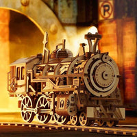Robotime - Mechanical Wood Models; Steam Locomotive - with wind-up spring - Hobby Recreation Products