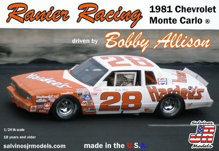 Salvinos JR Models - 1/24 Ranier Racing 1981 Monte Carlo Driven by Bobby Allison Plastic Model Car Kit - Hobby Recreation Products