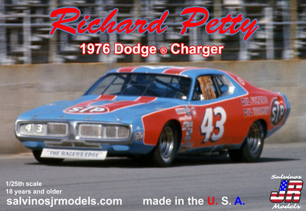 Salvinos JR Models - 1/24 Richard Petty 1976 Dodge Charger Plastic Model Car Kit w/Vinyl Wrap Decals - Hobby Recreation Products