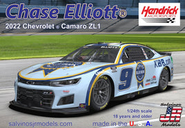 Salvinos JR Models - 1/24 Scale Hendrick Motorsports Chase Elliott 2022 Camaro-Kelley Blue Book Model Kit - Hobby Recreation Products