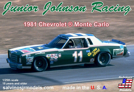 Salvinos JR Models - 1/25 Junior Johnson Racing 1981 Chevrolet Monte Carlo, Driven by Darrell Waltrip Plastic Model Car K - Hobby Recreation Products
