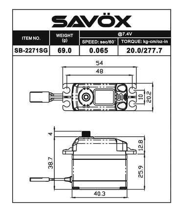 Savox - Black Edition High Voltage Brushless Digital Servo 0.065sec / 277oz @ 7.4V - Hobby Recreation Products