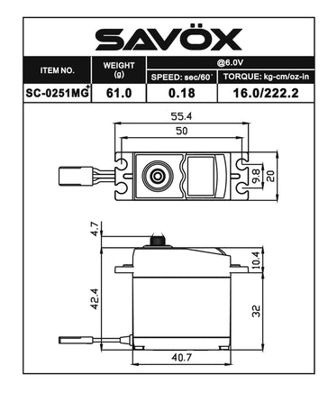 Savox - Larger Standard Digital Servo, 0.18sec / 222oz @ 6.0V - Hobby Recreation Products
