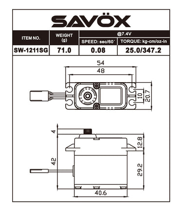 Savox - Waterproof High Voltage Digital Servo 0.08sec / 416.6oz @ 8.4V - Black Edition - Hobby Recreation Products