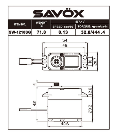 Savox - Waterproof High Voltage Digital Servo 0.13sec / 444.4oz @ 7.4V - Black Edition - Hobby Recreation Products
