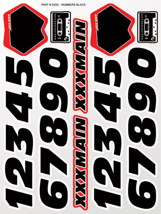 XXX Main Racing - Numbers Black Sticker Sheet - Hobby Recreation Products
