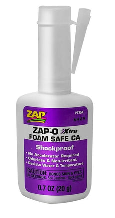 ZAP Glue - ZAP-O Xtra Foam Safe CA 20-gram Bottle - Hobby Recreation Products